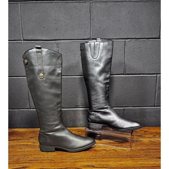 SAM EDELMAN Penny Black Leather Knee High Campus Boots Women’s 8 M - Picture 2 of 8